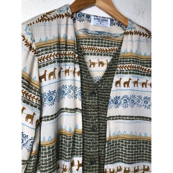 Vintage Alfred Dunner Camel Print Button-Front Top Earthy Tribal Boho Size: 8 - Picture 3 of 15